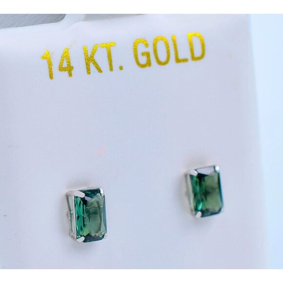 Bundle Set of 3! 14k White Gold Classic Solitaire Stud  Genuine 1.38 Cts Tsavorite Stud Earrings 14k Solid White Gold